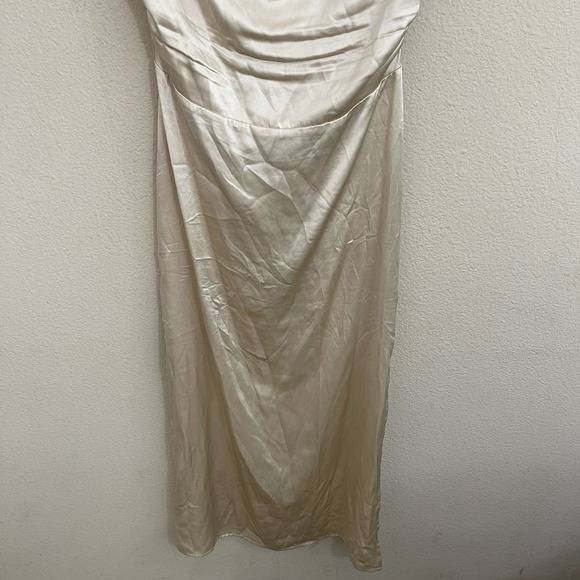 Reformation Off The Shoulder Side-Slit Silk Champagne Midi Dress Almond Cream 8 - Picture 8 of 16